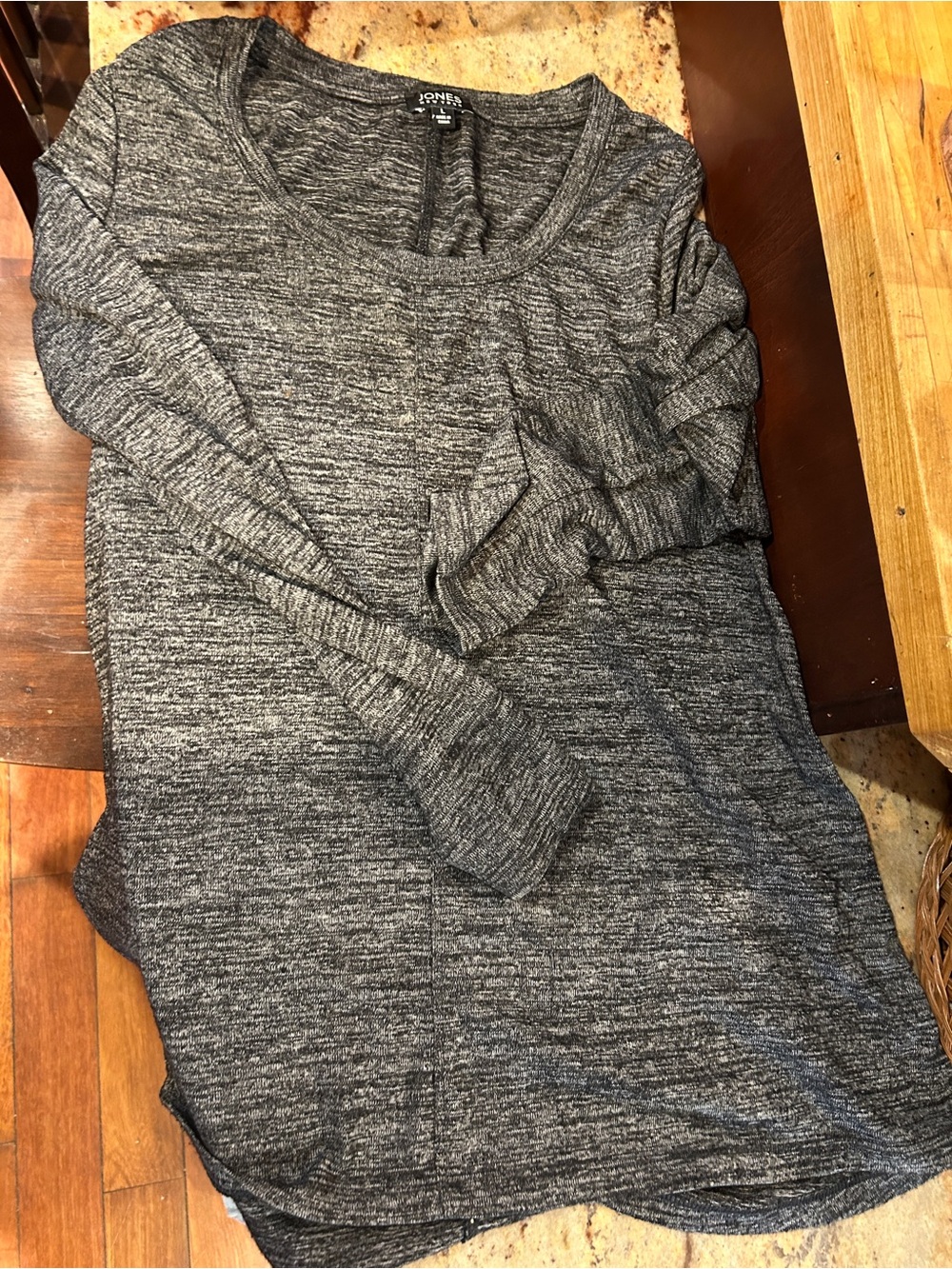 Heathered Gray Scoop Neck Long Sleeve Sweater Jones New York